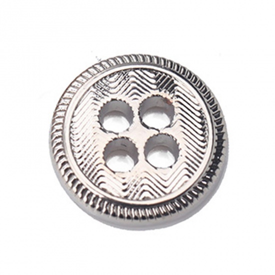 Picture of Alloy Metal Buttons 4 Holes Silver Tone Round 10mm Dia., 10 PCs