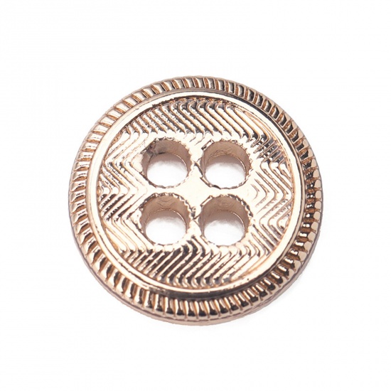 Picture of Alloy Metal Buttons 4 Holes Gold Plated Round 10mm Dia., 10 PCs