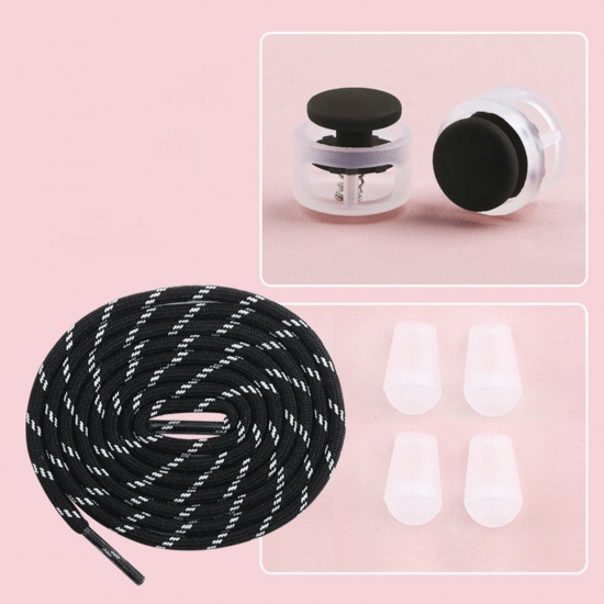 Picture of Polyester & Plastic Shoelaces Sneakers Laces Round Black 100cm, 1 Set
