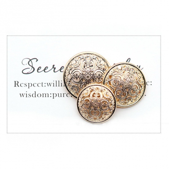 Picture of Alloy Style Of Royal Court Character Metal Sewing Shank Buttons Light Golden Round Filigree 15mm Dia., 10 PCs