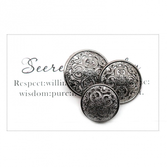 Picture of Alloy Style Of Royal Court Character Metal Sewing Shank Buttons Gunmetal Round Filigree 18mm Dia., 10 PCs