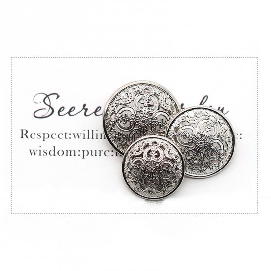 Picture of Alloy Style Of Royal Court Character Metal Sewing Shank Buttons Silver Tone Round Filigree 18mm Dia., 10 PCs