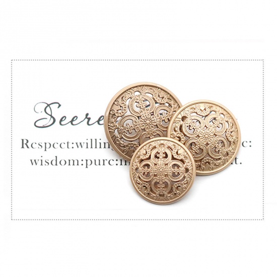 Picture of Alloy Style Of Royal Court Character Metal Sewing Shank Buttons Matt Gold Round Filigree 20mm Dia., 10 PCs