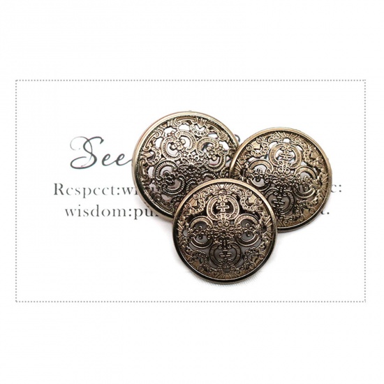 Picture of Alloy Style Of Royal Court Character Metal Sewing Shank Buttons Antique Bronze Round Filigree 18mm Dia., 10 PCs
