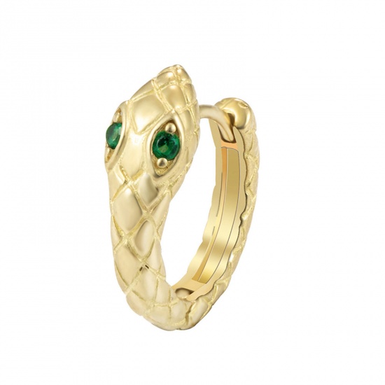Изображение Латунь готика Серьги-кольца Позолоченный Змея Зеленый Горный Хрусталь 13мм Диаметр, 1 ШТ                                                                                                                                                                      