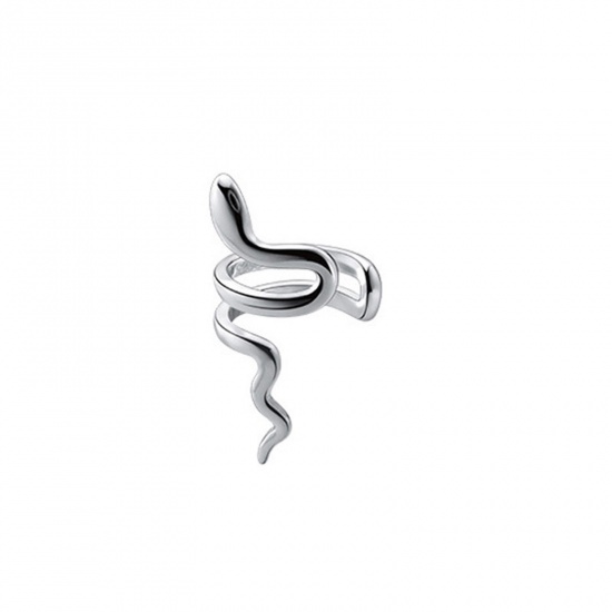 Imagen de Latón Gótico Ear Cuffs Clip Wrap Pendientes Platino Plateado Serpiente Para la Oreja Derecha 2cm x 1.1cm, 1 Unidad                                                                                                                                            