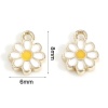 Picture of Brass Charms 14K Real Gold Plated White & Yellow Daisy Flower Enamel 8mm x 6mm, 2 PCs                                                                                                                                                                         