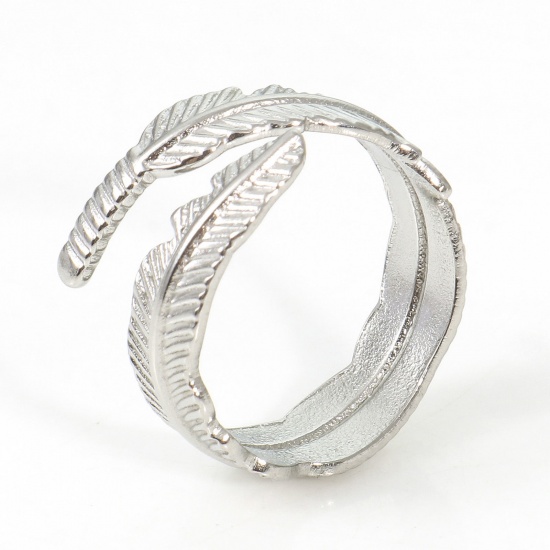 Bild von Umweltfreundlich 304 Edelstahl Offen Ring Silberfarbe Feder 16.5mm（US Größe:6), 2 Stück