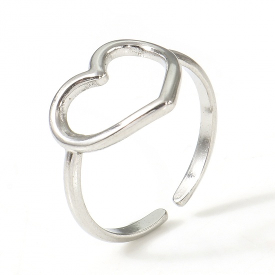 Immagine di Ecologico 304 Acciaio Inossidabile San Valentino Aperto Anello Tono Argento Cuore 17.3mm (taglia di US: 7), 2 Pz