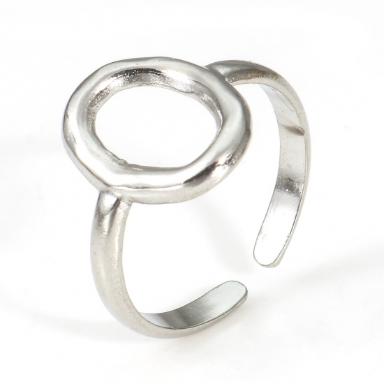 Imagen de Respetuoso del Medio Ambiente 304 Acero Inoxidable Abierto Anillos Tono de Plata Irregular Óvalo 16.9mm (US Size 6.5), 2 Unidades