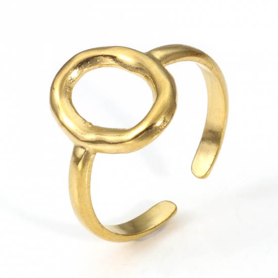 Bild von 2 Stück Umweltfreundliche PVD-Vakuumbeschichtung 304 Edelstahl Offen Ring 18K Gold plattiert Unregelmäßig Oval 16.9mm（US Größe:6.5)