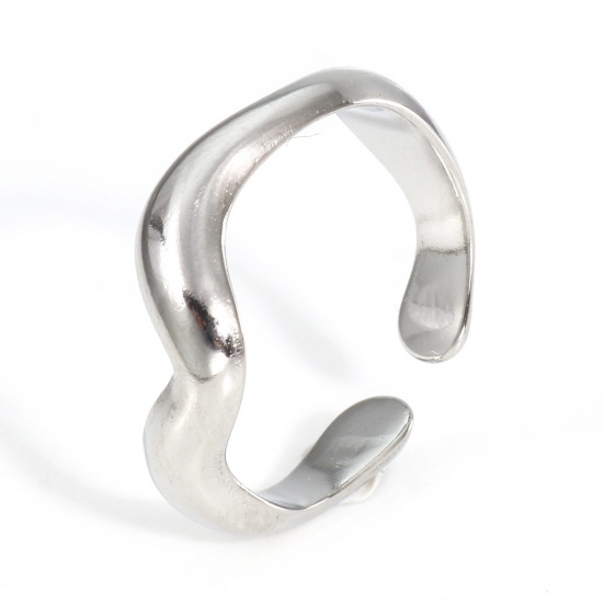 Picture of Eco-friendly 304 Stainless Steel Open Rings Silver Tone Wave 17.3mm(US Size 7), 2 PCs