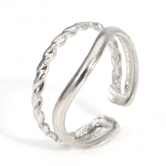 Immagine di Ecologico 304 Acciaio Inossidabile Aperto Anello Tono Argento Intrecciato 16.9mm (taglia di US: 6.5), 2 Pz