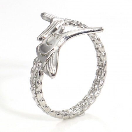Picture of Wholesale Women's Gift Fish Animal Open Wrap Rings, Silver Tone 304 Stainless Steel, Eco-friendly Ocean Jewelry Stylish Jewelry Supply, 18.9mm(US Size 9), 2 PCs