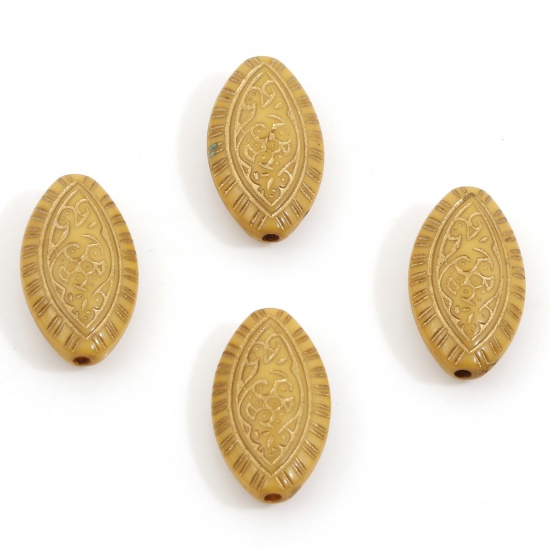 Picture of Acrylic Retro Beads For DIY Charm Jewelry Making Ginger Football Carved Pattern About 19mm x 11mm, Hole: Approx 1.2mm, 10 PCs
