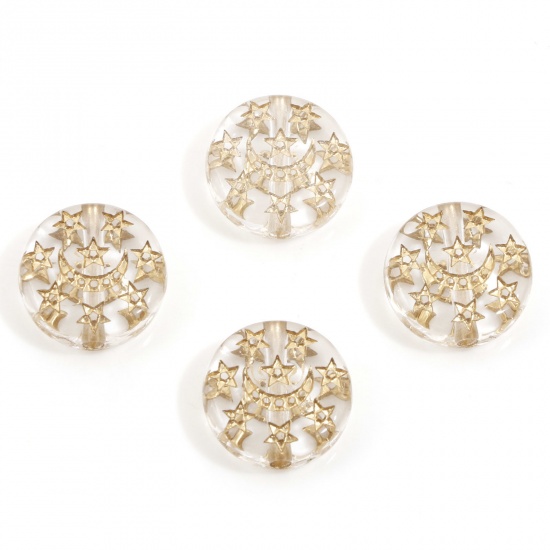 Picture of Acrylic Retro Beads For DIY Charm Jewelry Making Transparent Clear Flat Round Carved Pattern About 13mm Dia., Hole: Approx 1.6mm, 10 PCs