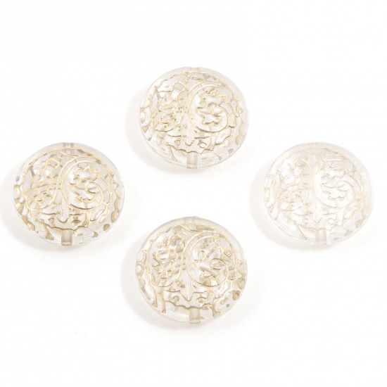 Picture of Acrylic Retro Beads For DIY Charm Jewelry Making Transparent Clear Flat Round Carved Pattern About 18mm Dia., Hole: Approx 1.5mm, 10 PCs