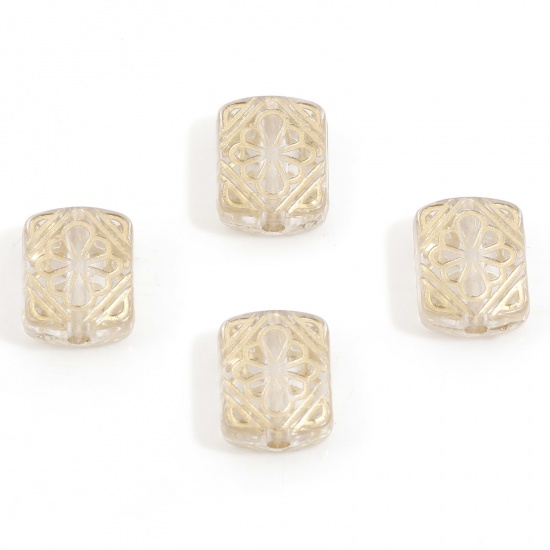 Picture of Acrylic Retro Beads For DIY Charm Jewelry Making Transparent Clear Rectangle Carved Pattern About 12mm x 10mm, Hole: Approx 1.8mm, 10 PCs