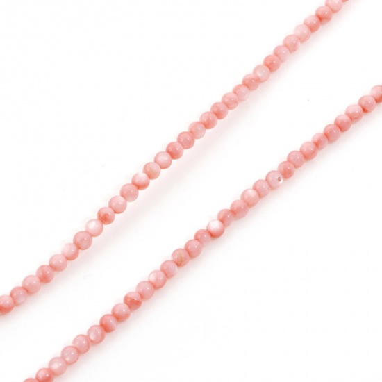 Image de Perles pour DIY Fabrication de Bijoux de Charme en Coquille Rond Rose 3mm Dia, Taille de Trou: 0.4mm, 38cm long, 1 Enfilade （Env. 132 Pcs/Enfilade)
