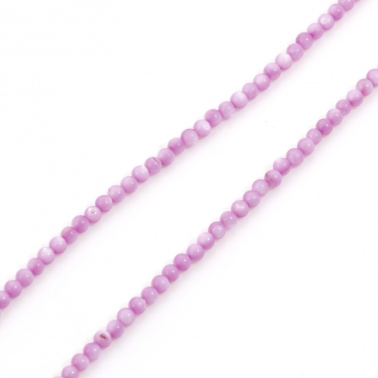 Image de Perles pour DIY Fabrication de Bijoux de Charme en Coquille Rond Violet 3mm Dia, Taille de Trou: 0.4mm, 38cm long, 1 Enfilade （Env. 132 Pcs/Enfilade)