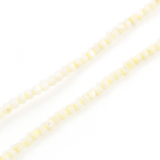 Image de Perles pour DIY Fabrication de Bijoux de Charme en Coquille Rond Jaune Clair 3mm Dia, Taille de Trou: 0.4mm, 38cm long, 1 Enfilade （Env. 132 Pcs/Enfilade)