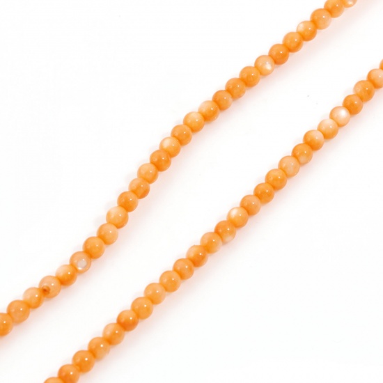 Picture of Natural Dyed Shell Loose Beads For DIY Charm Jewelry Making Round Orange About 3mm Dia, Hole:Approx 0.4mm, 38cm(15") long, 1 Strand (Approx 132 PCs/Strand)