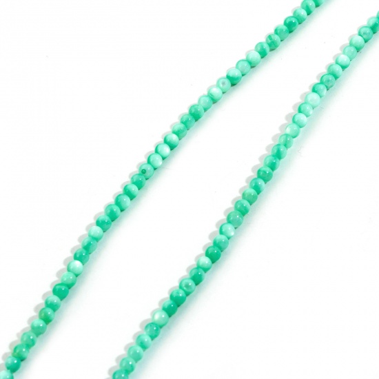 Image de Perles pour DIY Fabrication de Bijoux de Charme en Coquille Rond Vert Clair 3mm Dia, Taille de Trou: 0.4mm, 38cm long, 1 Enfilade （Env. 132 Pcs/Enfilade)