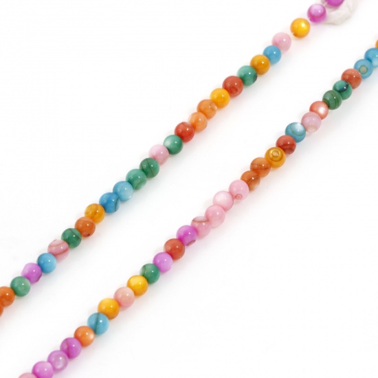 Picture of Natural Dyed Shell Loose Beads For DIY Charm Jewelry Making Round At Random Color Mixed About 3mm Dia, Hole:Approx 0.4mm, 38cm(15") long, 1 Strand (Approx 132 PCs/Strand)