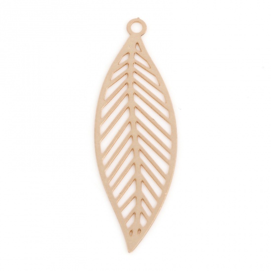 Picture of Iron Based Alloy Filigree Stamping Pendants KC Gold Plated Leaf 3.3cm x 1.1cm, 10 PCs