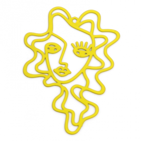 Picture of Iron Based Alloy Filigree Stamping Pendants Yellow Face Painted 5.1cm x 3.7cm, 5 PCs