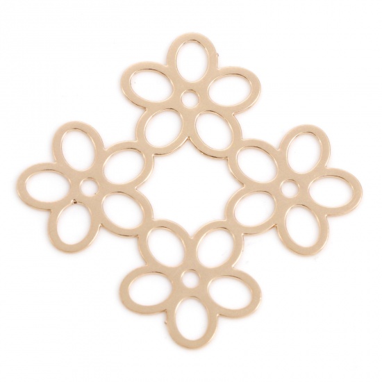 Picture of Iron Based Alloy Filigree Stamping Connectors Flower KC Gold Plated 3.3cm x 3.2cm, 10 PCs