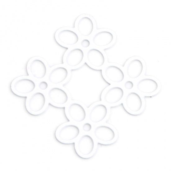Bild von Eisenlegierung Filigran Stempel Verzierung Verbinder Blumen Weiß Spritzlackierung, 3.3cm x 3.2cm, 10 Stück