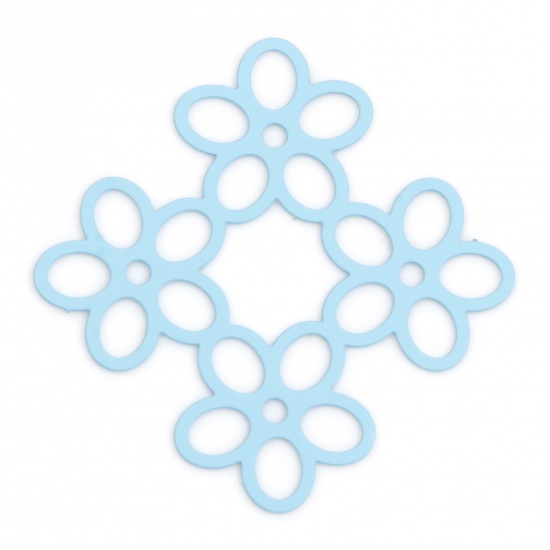 Изображение Железный Сплав(Без Кадмия) Филигранные цветок железа Коннекторы фурнитуры Цветы Светло-синий С Краской 3.3см x 3.2см, 10 ШТ
