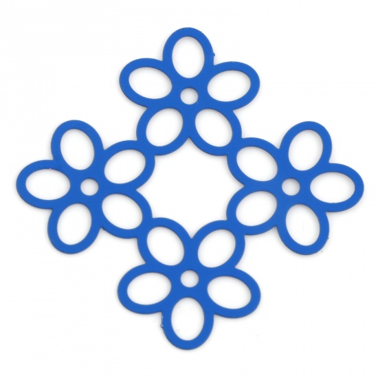 Изображение Железный Сплав(Без Кадмия) Филигранные цветок железа Коннекторы фурнитуры Цветы Темно-синий С Краской 3.3см x 3.2см, 10 ШТ