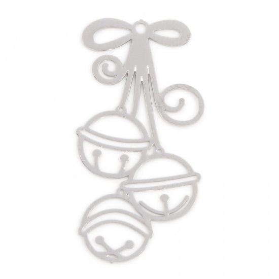 Picture of Iron Based Alloy Filigree Stamping Pendants Silver Tone Christmas Jingle Bell 3.5cm x 1.7cm, 10 PCs