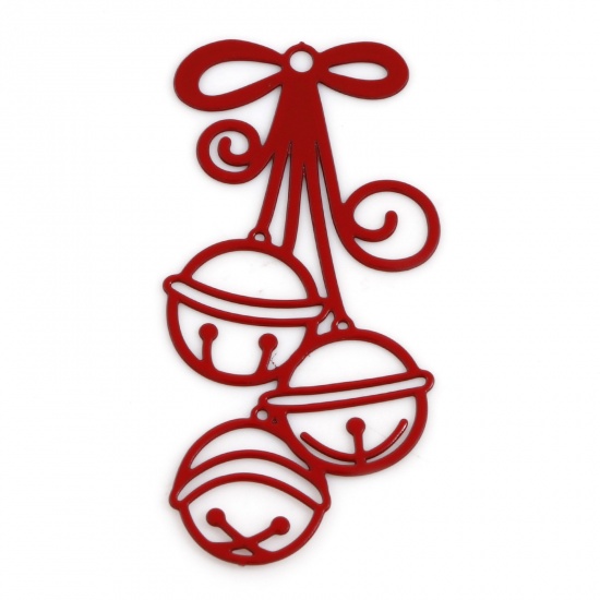 Picture of Iron Based Alloy Filigree Stamping Pendants Red Christmas Jingle Bell Painted 3.5cm x 1.7cm, 10 PCs