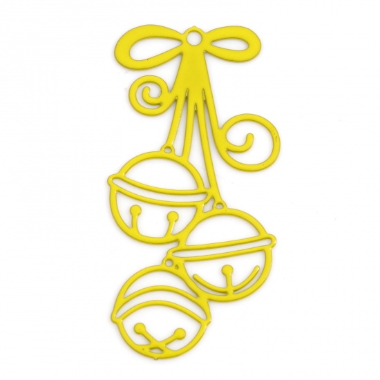 Picture of Iron Based Alloy Filigree Stamping Pendants Yellow Christmas Jingle Bell Painted 3.5cm x 1.7cm, 10 PCs