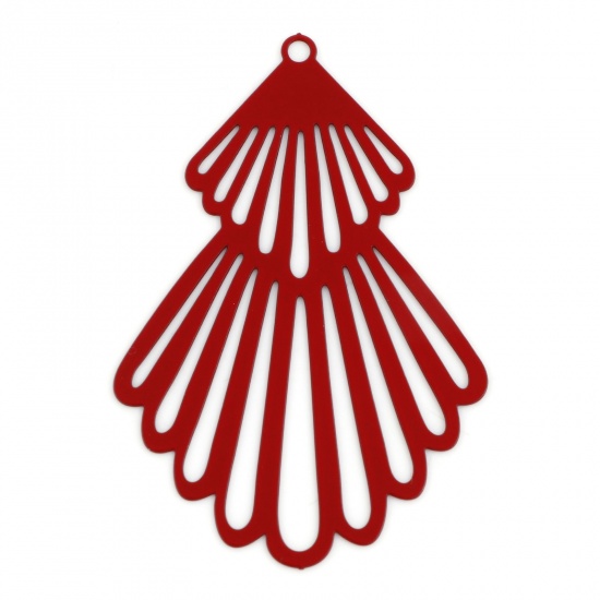Picture of Iron Based Alloy Filigree Stamping Pendants Red Fan-shaped Painted 4.5cm x 3cm, 10 PCs