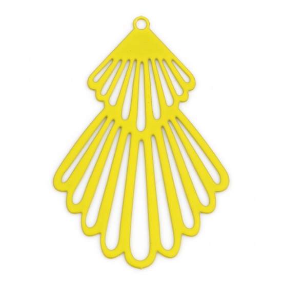 Picture of Iron Based Alloy Filigree Stamping Pendants Yellow Fan-shaped Painted 4.5cm x 3cm, 10 PCs