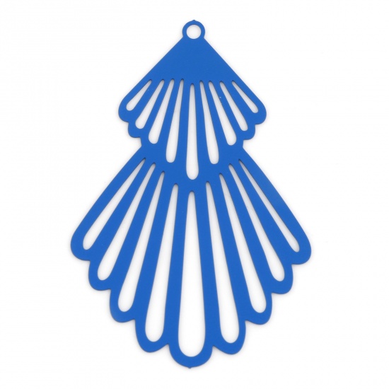 Picture of Iron Based Alloy Filigree Stamping Pendants Royal Blue Fan-shaped Painted 4.5cm x 3cm, 10 PCs