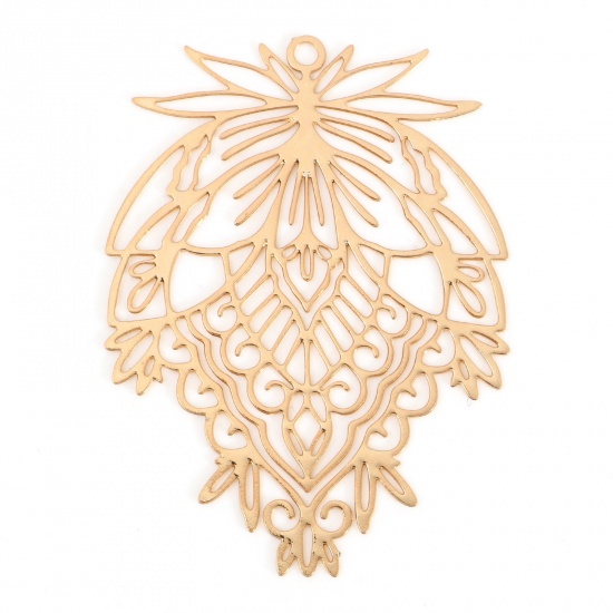 Picture of Iron Based Alloy Filigree Stamping Pendants KC Gold Plated Leaf 3.8cm x 2.8cm, 10 PCs