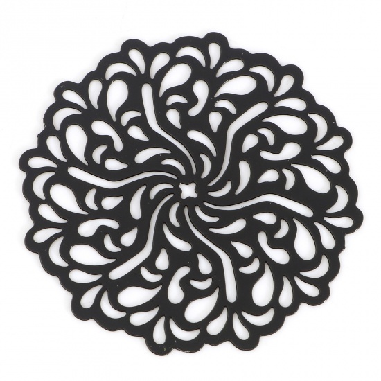 Image de Connecteurs Estampe en Filigrane en Alliage de Fer Fleur Noir Laqué 3.4cm x 3.3cm, 5 Pcs