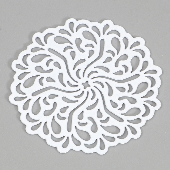 Picture of Iron Based Alloy Filigree Stamping Connectors Flower White Painted 3.4cm x 3.3cm, 5 PCs