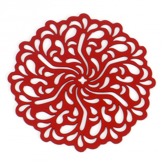 Image de Connecteurs Estampe en Filigrane en Alliage de Fer Fleur Rouge Laqué 3.4cm x 3.3cm, 5 Pcs