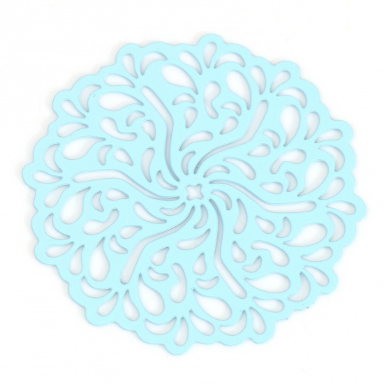 Picture of Iron Based Alloy Filigree Stamping Connectors Flower Light Blue Painted 3.4cm x 3.3cm, 5 PCs