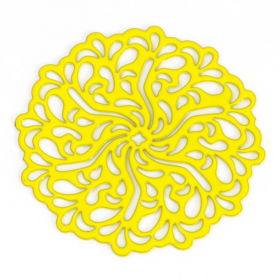 Picture of Iron Based Alloy Filigree Stamping Connectors Flower Yellow Painted 3.4cm x 3.3cm, 5 PCs