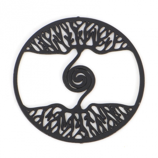 Picture of Iron Based Alloy Filigree Stamping Connectors Round Black Spiral Painted 20mm Dia., 10 PCs