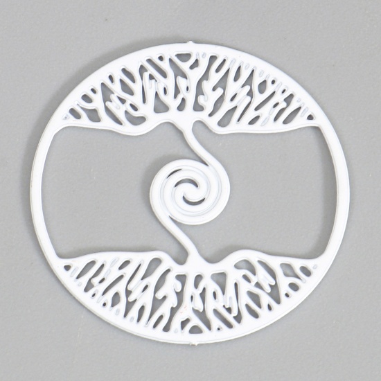 Immagine di Lega di Ferro Filigree Stamping Connettore Accessori Tondo Bianco Spirale Disegno Pittura 20mm Dia, 10 Pz