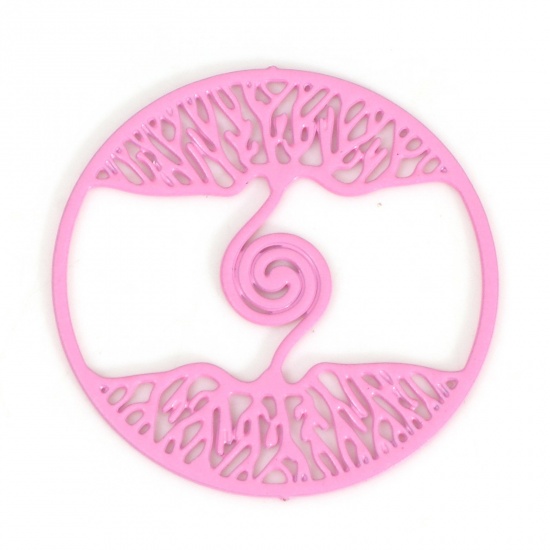 Picture of Iron Based Alloy Filigree Stamping Connectors Round Pink Spiral Painted 20mm Dia., 10 PCs