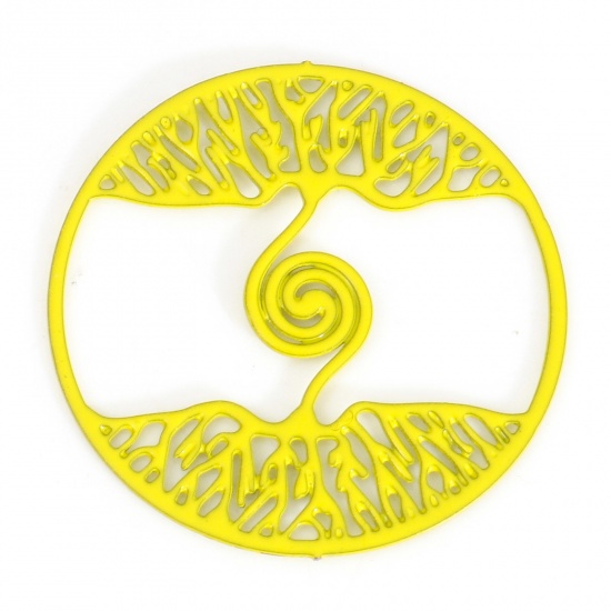 Picture of Iron Based Alloy Filigree Stamping Connectors Round Yellow Spiral Painted 20mm Dia., 10 PCs